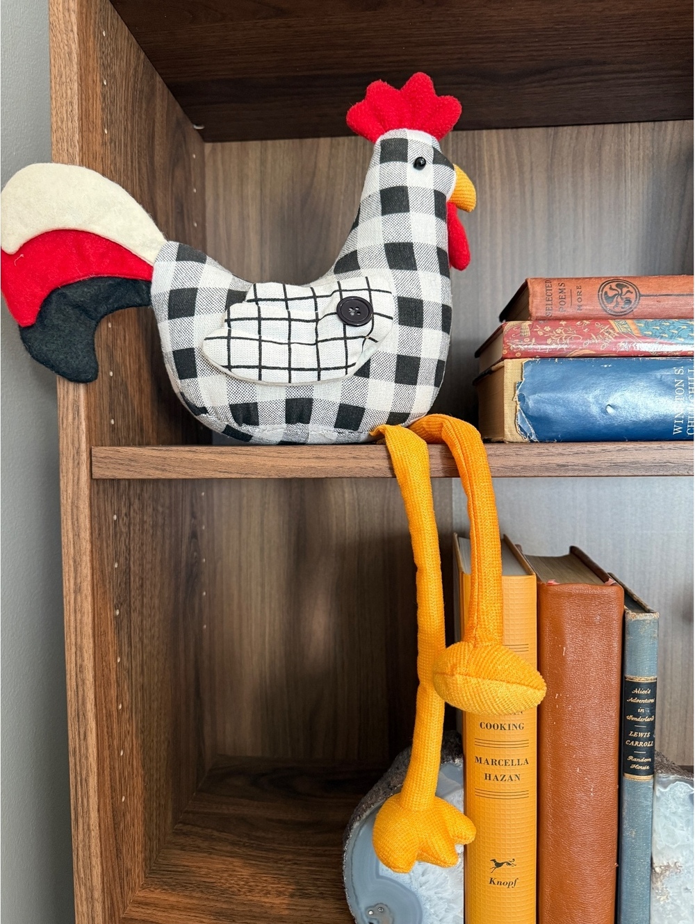Cracker Barrel Rooster Shelf Sitter Buffalo Check Farmhouse Decor Dangling Legs